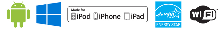 Android、Windows、Apple、Energy Star 和 WiFi 可兼容图标